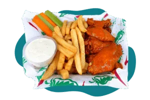 Buffalo wings with fries, carrots, celery, and ranch from Hatch Corner Snacks & More in Hatch New Mexico