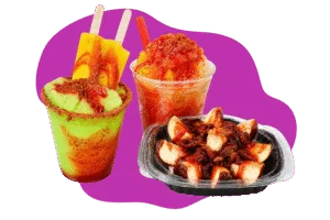 Spicy fruit snacks with chamoy, chile, paletas, and shaved ice from Hatch Corner Snacks & More in Hatch New Mexico